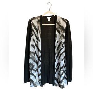New Chico’s size 1 open front sheer lightweight jacket black white medium